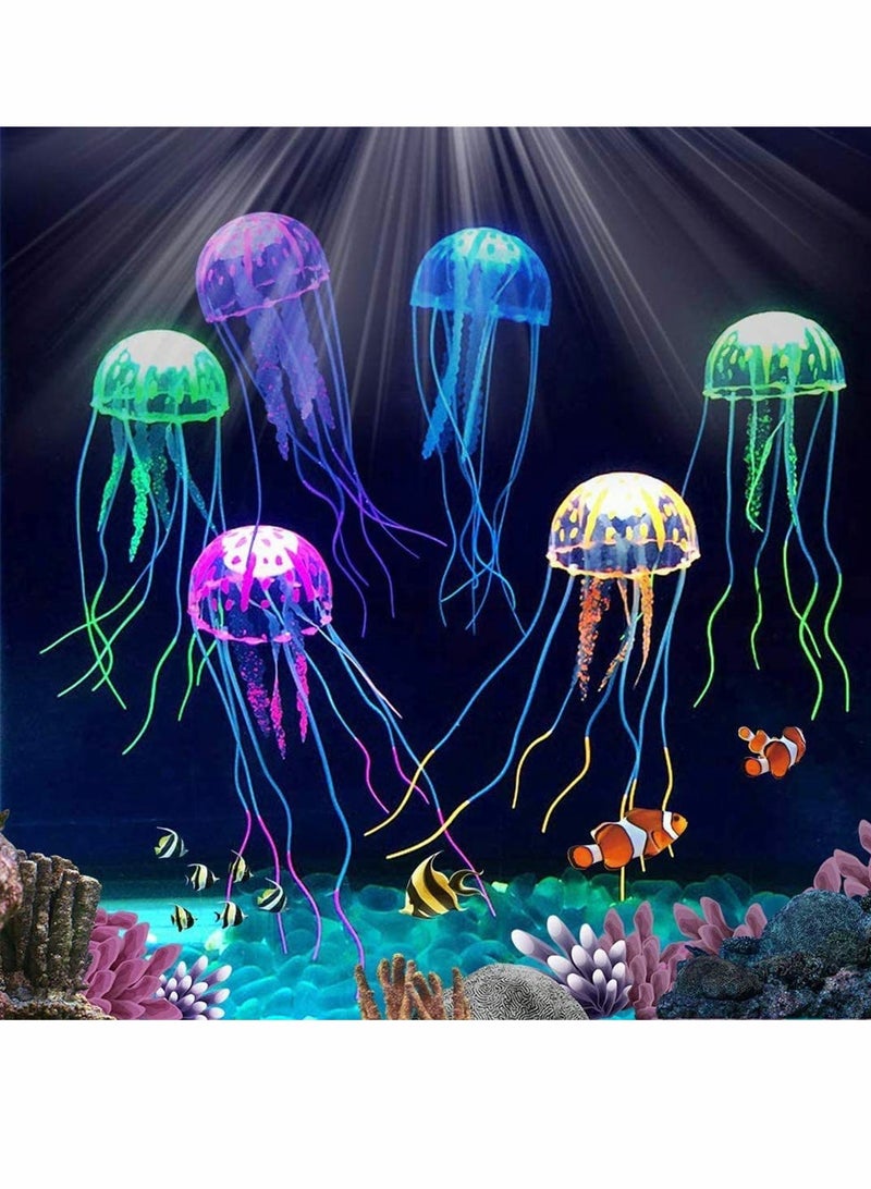 Generic 6 Pcs Glowing Jellyfish Aquarium Ornaments, Colorful Luminous Silicone Floating Jellyfish Decorations for Fish Tank  - Image 1
