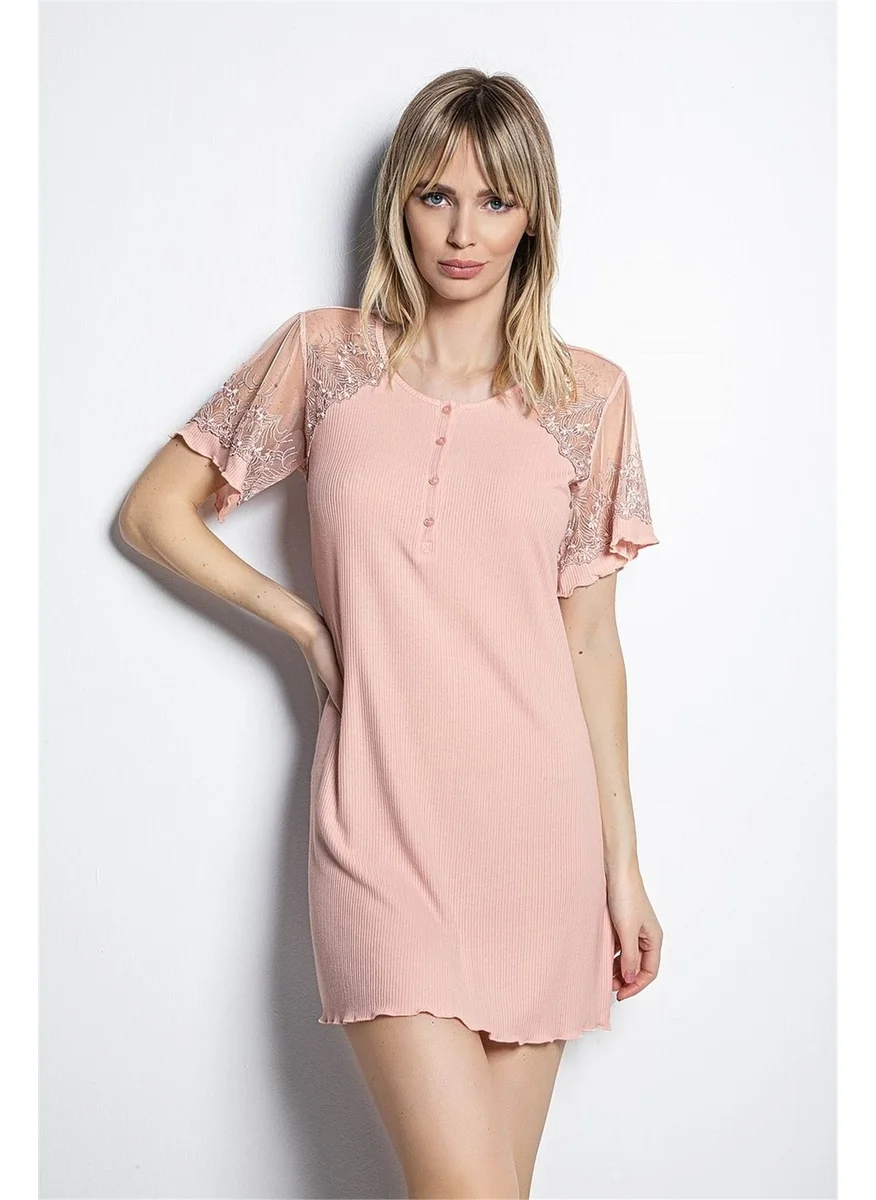 موناميسي Women's Powder Short Sleeve Nightgown 19167