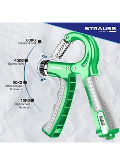 Strauss Adjustable Hand Grip with Smart Counter | Adjustable Resistance (10KG - 60KG) | Hand Gripper for Home & Gym Workouts | Perfect for Finger & Forearm Hand Exercises for Men & Women (Green) - pzsku/Z0A89E0F49CC5F9B893E7Z/45/_/1737806024/802037c5-8db2-45a9-969a-53336934e053