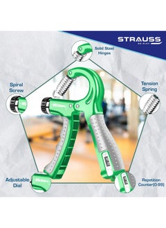 Strauss Adjustable Hand Grip with Smart Counter | Adjustable Resistance (10KG - 60KG) | Hand Gripper for Home & Gym Workouts | Perfect for Finger & Forearm Hand Exercises for Men & Women (Green) - pzsku/Z0A89E0F49CC5F9B893E7Z/45/_/1737806025/6b9a98bf-2057-4b17-b79a-7d51f7eb9ad2