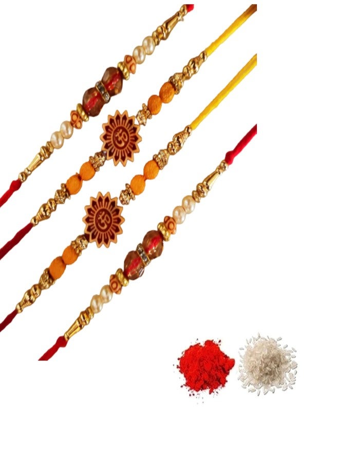 CRAFTOMANIC لؤلؤ فاخر تقليدي، Rudraksh Multi Designer Rakhi للأخ، Raksha Bandhan Rakhi مع Roli TilakPearl Rakhi للرجال والأولاد/مجموعة Dora Rakhi للأخ مع Roli Chawal