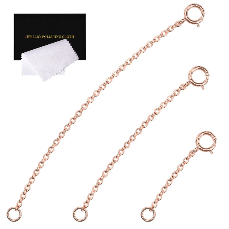 VANBARIS Rose Gold Necklace Extender Rose Gold, 925 Sterling Silver Necklace Extender Chain Bracelet Anklet Jewelry Extension for Women, 3 Piece Set (1, 2, 3 Inches) - Image 1