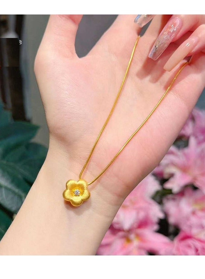 24K Gold Plated Romantic Floral Pendant Necklace, Sand Gold,For Daily Wear  - Image 1