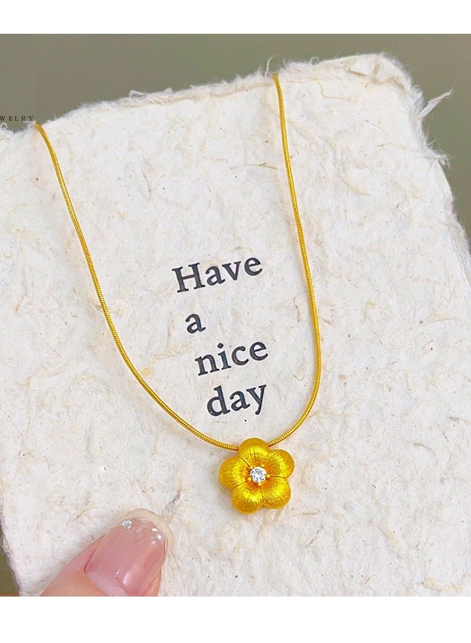 24K Gold Plated Romantic Floral Pendant Necklace, Sand Gold,For Daily Wear  - Image 4
