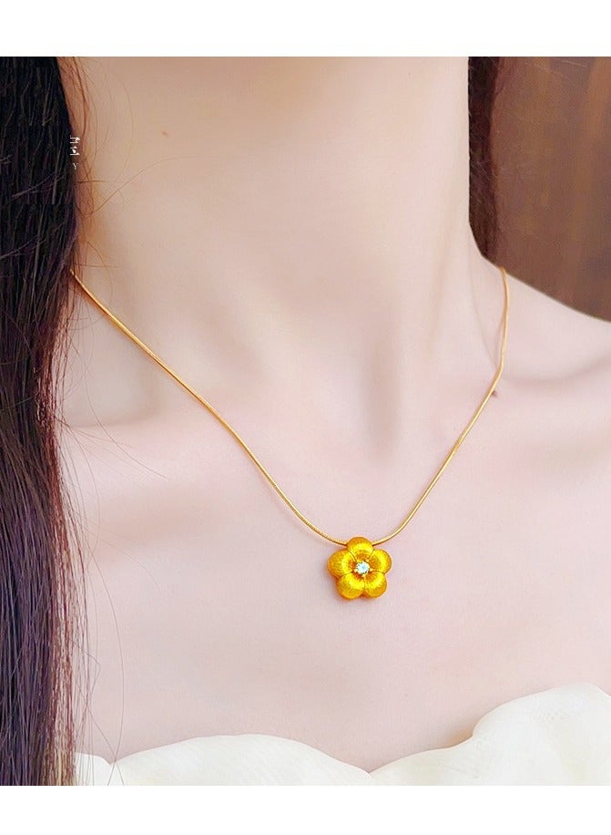 24K Gold Plated Romantic Floral Pendant Necklace, Sand Gold,For Daily Wear  - Image 3