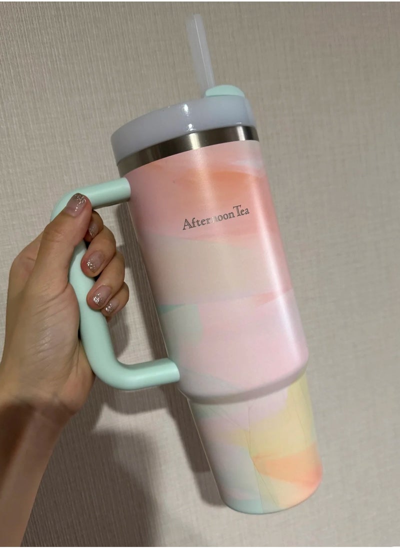 Quencher H2.0 FlowState Stainless Steel Vacuum Insulated Tumbler with Lid and Straw for Water, Iced Tea or Coffee, Smoothie and More, 40 oz Stainless Steel 32x15x 10cm,Macaron Pink