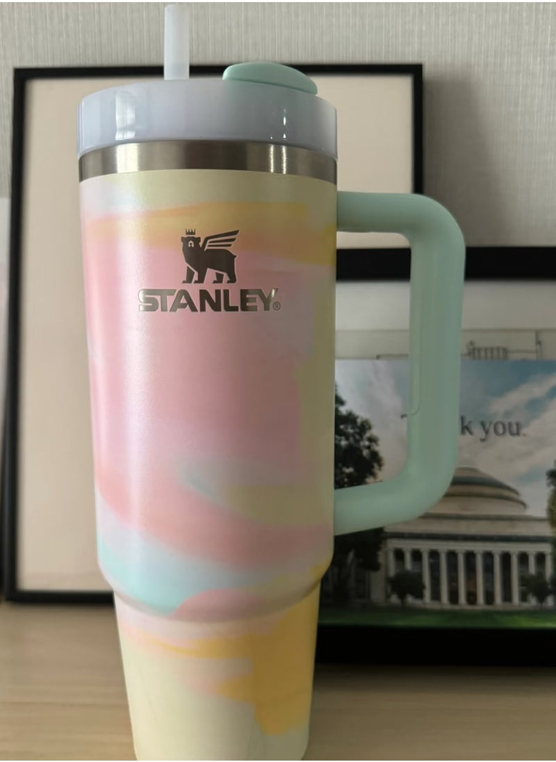 Quencher H2.0 FlowState Stainless Steel Vacuum Insulated Tumbler with Lid and Straw for Water, Iced Tea or Coffee, Smoothie and More, 40 oz Stainless Steel 32x15x 10cm,Macaron Pink