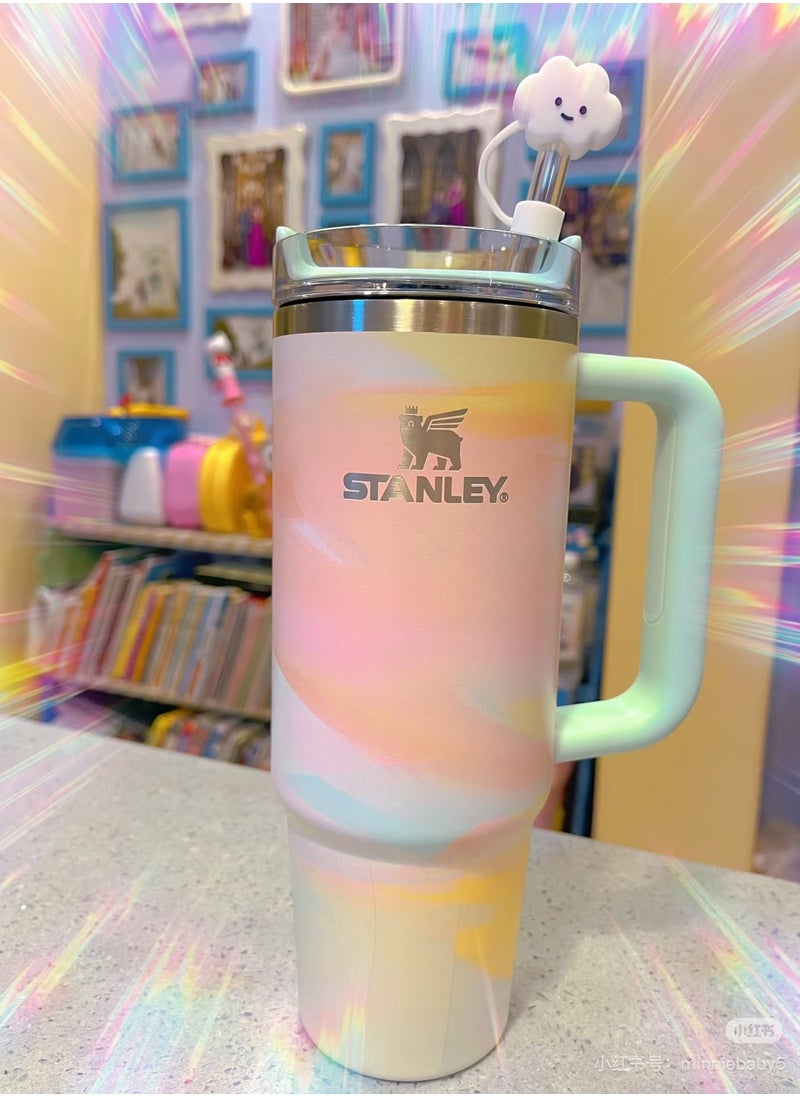 Quencher H2.0 FlowState Stainless Steel Vacuum Insulated Tumbler with Lid and Straw for Water, Iced Tea or Coffee, Smoothie and More, 40 oz Stainless Steel 32x15x 10cm,Macaron Pink