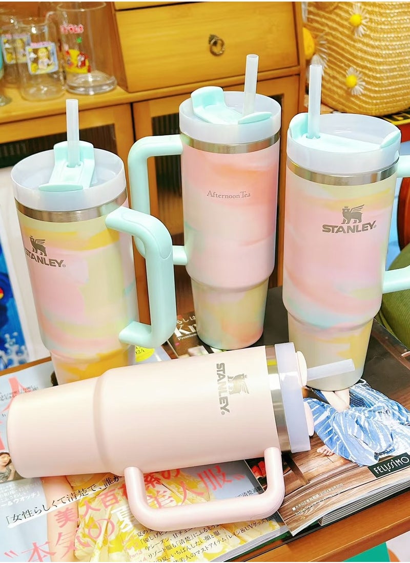 Quencher H2.0 FlowState Stainless Steel Vacuum Insulated Tumbler with Lid and Straw for Water, Iced Tea or Coffee, Smoothie and More, 40 oz Stainless Steel 32x15x 10cm,Macaron Pink