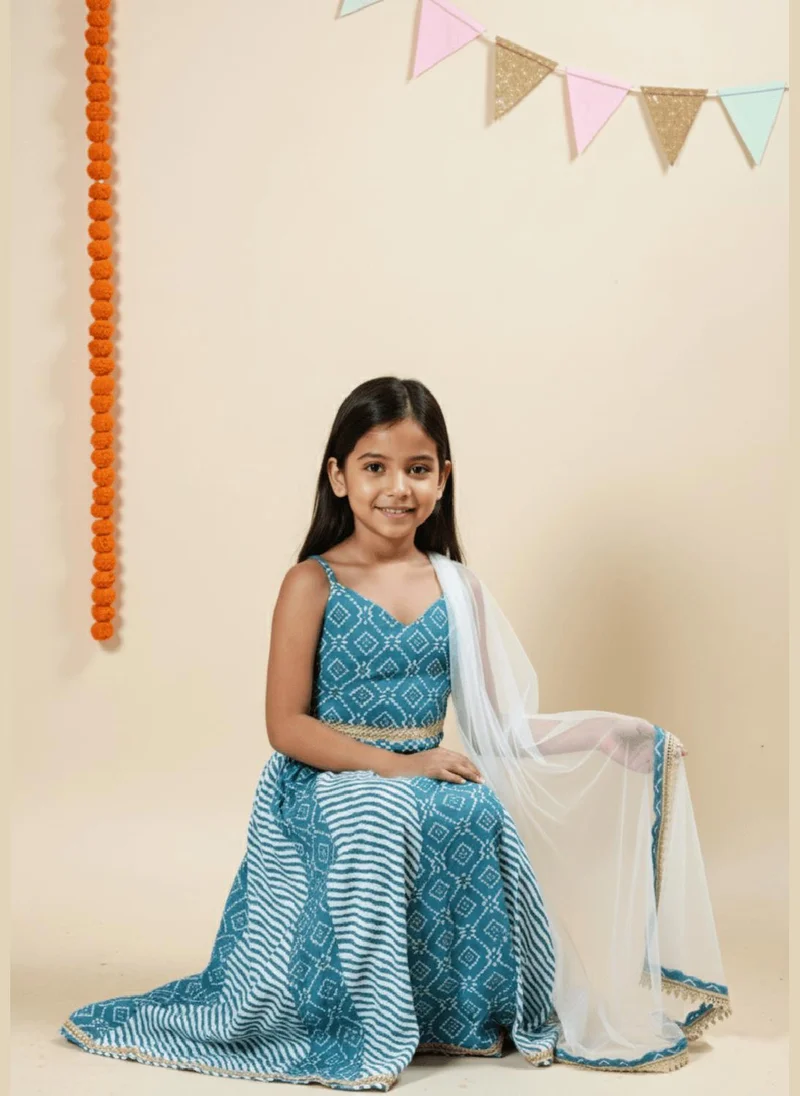 Nautinati  Nautinati Blue Festive Blouse and Lehenga Set for Girls for Women | Best Price UAE