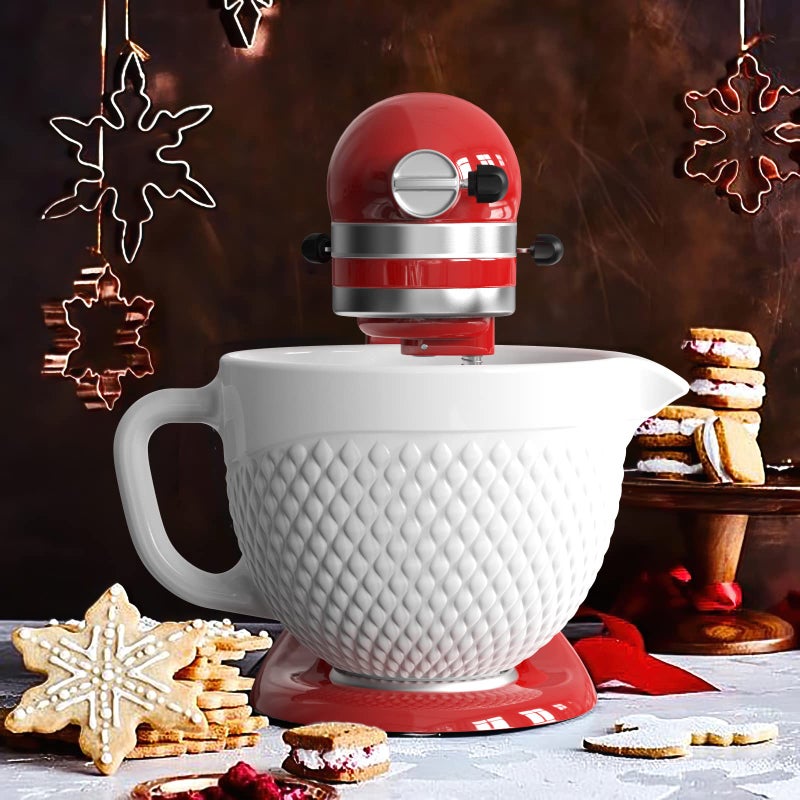 GVODE Ceramic Mixer Attachment Fit 4.5-5Q Tilt-Head Models, 5Qt Ceramic Bowl for KitchenAid Mixers, Vintage Pineapple Design | Microwave & Dishwasher Safe Baking - Image 4