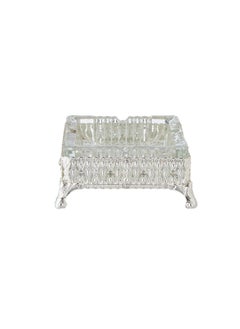 Dania Square Glass Ashtray with Metal Base Silver Color Decorated Size 12*12 cm  - Image 1