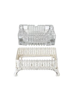 Dania Square Glass Ashtray with Metal Base Silver Color Decorated Size 12*12 cm  - Image 4