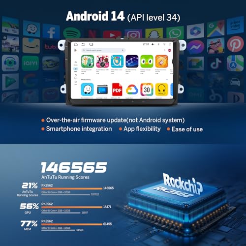 Eonon Android 14 Car Stereo for Volkswagen Golf MK5/MK6 Jetta Passat SEAT Skoda, 9'' CarPlay Android Auto Touchscreen Headunit with DSP, Bluetooth 5.4,SWC, 3+32G - VWX7 - Image 5