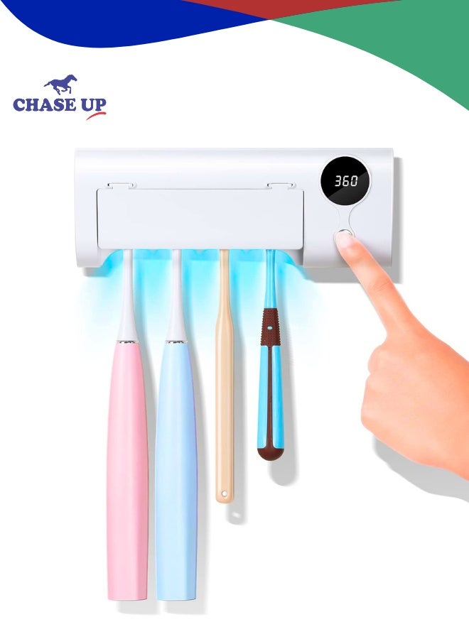 Chase Up UV Toothbrush Cleaner, Timer Function, Rechargeable Tooth Brush Holder Wall-Mounted for Bathroom, No Drilling, 4 Slots - Image 1