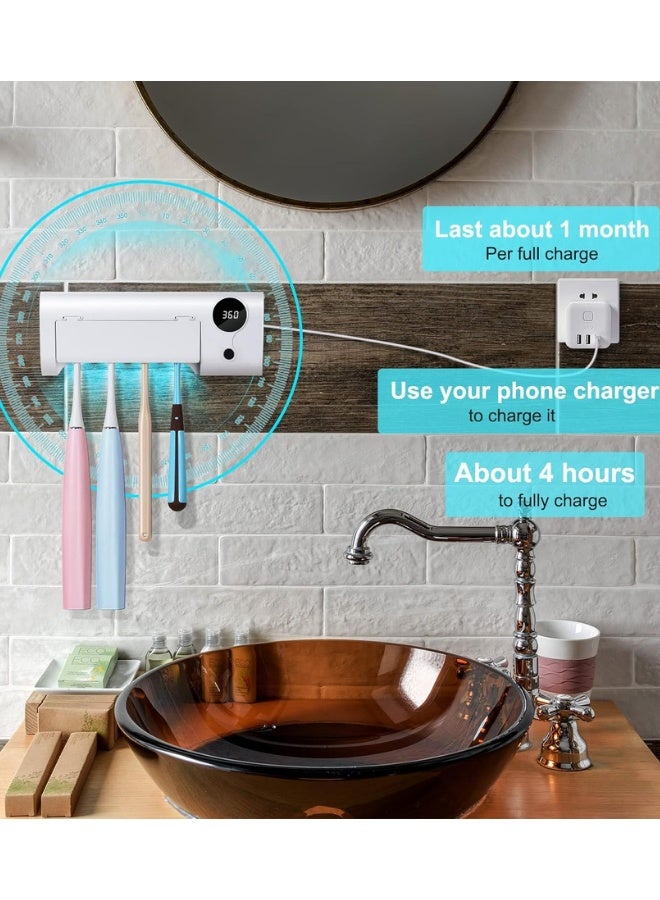 Chase Up UV Toothbrush Cleaner, Timer Function, Rechargeable Tooth Brush Holder Wall-Mounted for Bathroom, No Drilling, 4 Slots - Image 4