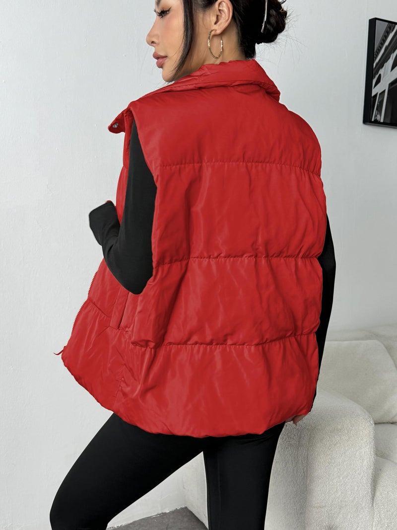 Zeagoo Women Puffer Vest Lightweight Stand Collar Sleeveless Winter Warm Zip Up Padded Outerwear Jackets with Pockets Red L - Image 5