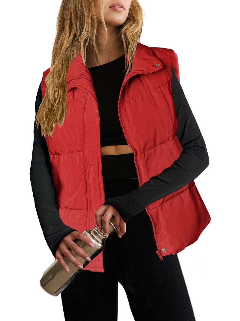 Zeagoo Women Puffer Vest Lightweight Stand Collar Sleeveless Winter Warm Zip Up Padded Outerwear Jackets with Pockets Red L - Image 1