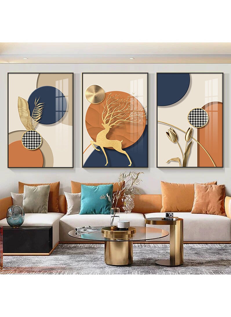 FASHION HOME 3PCS Wall Art Bright Style Minimalist Decor Modern Abstract Canvas Prints Poster Picture Framed Paintings Decorations  - Image 3
