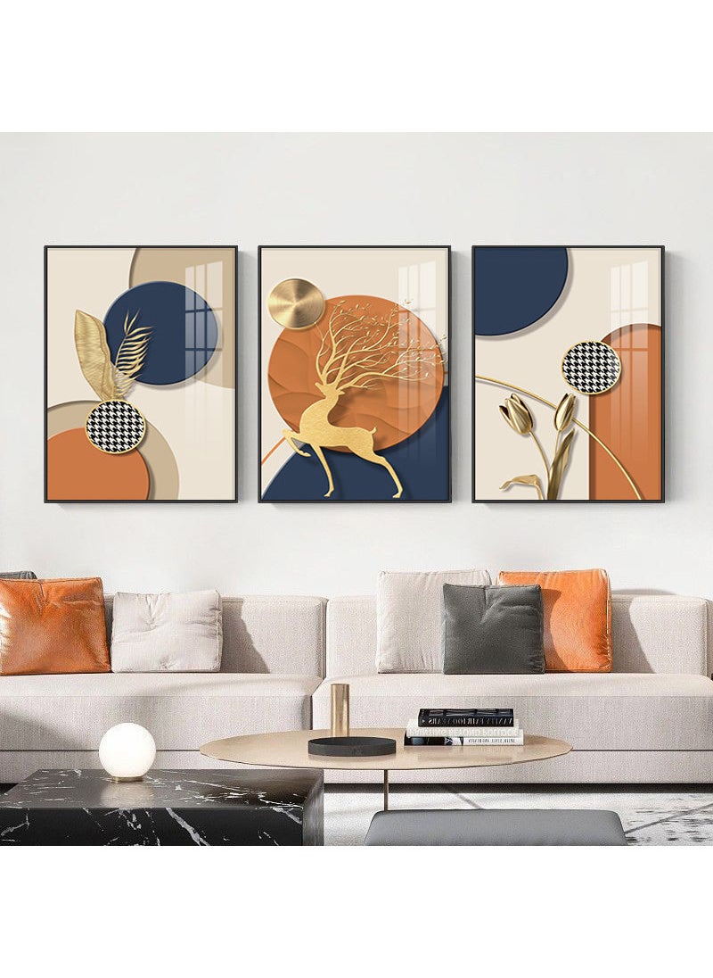 FASHION HOME 3PCS Wall Art Bright Style Minimalist Decor Modern Abstract Canvas Prints Poster Picture Framed Paintings Decorations  - Image 2