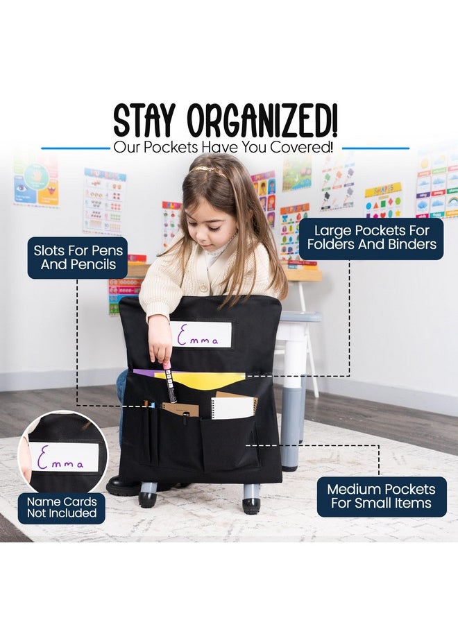 Essex Wares - Pack Of 6 Chair Pockets For Classrooms, Black 17" Wide X 19.7" Tall - Spacious Student Chair Pockets - Chairback Pocket Chart - Classroom Chair Pockets Suitable For Most Classroom Chairs  - Image 3