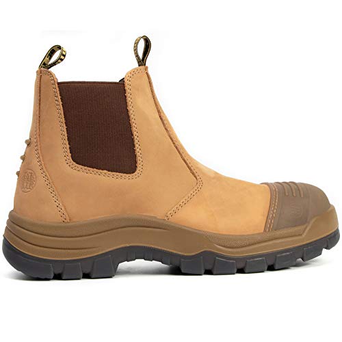 DIIG Work Boots for Men, Steel Toe Waterproof Working Boots, Slip Resistant Anti-Static Slip-on Safety Working Shoes (TAN/822EE, 10) - Image 1