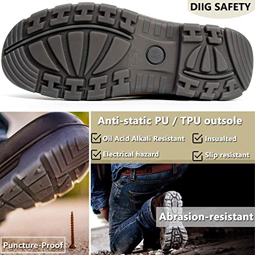 DIIG Work Boots for Men, Steel Toe Waterproof Working Boots, Slip Resistant Anti-Static Slip-on Safety Working Shoes (TAN/822EE, 10) - Image 5