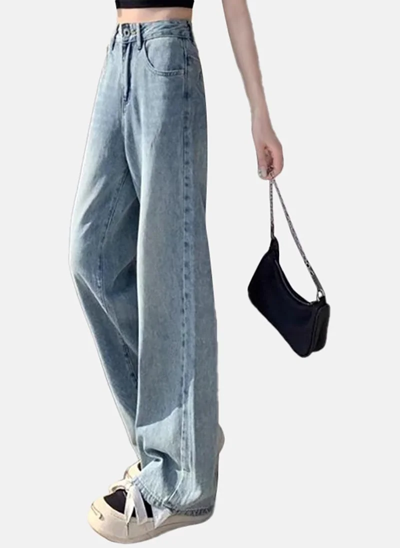 يونيكي Blue Solid Mid Rise Straight Fit Straight Jeans