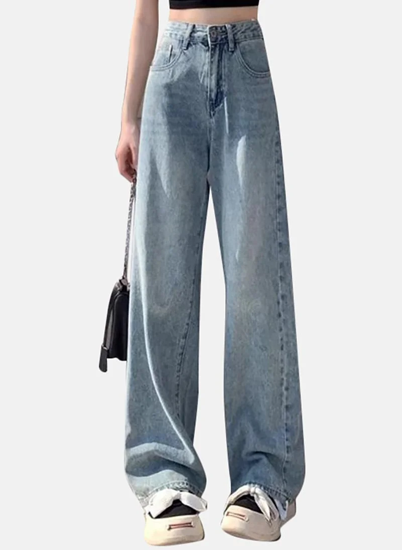يونيكي Blue Solid Mid Rise Straight Fit Straight Jeans