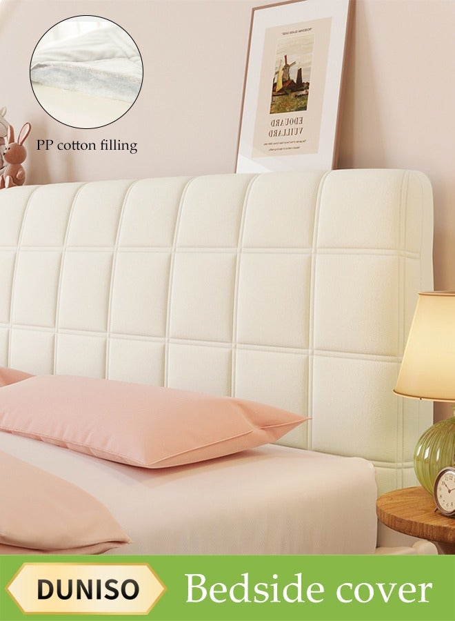 DUNISO غطاء رأس السرير، غطاء رأس سرير كبير الحجم، غطاء ظهر مضاد للغبار شامل، قطن محشو سميك مزخرف، لتزيين غرفة النوم، قابل للغسل (أوف وايت، 180 سم) - Image 1