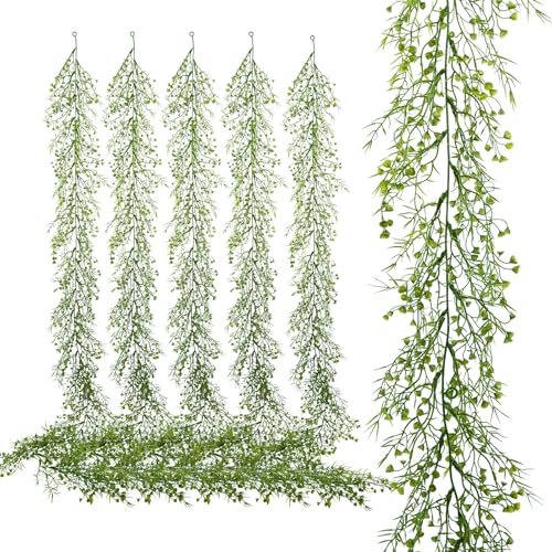 PENGYEE 6 Pack 557ft Artificial Greenery Garland for Table Faux Leaf Garland for Room Decor Green Garlands for Decoration Fake Vines Hanging Plants for Home Bedroom Garden Wall Wedding Decor040 - Image 1