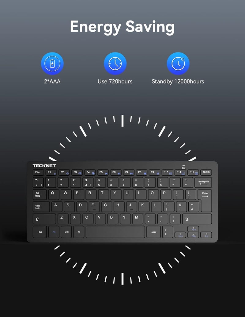 TECKNET 2.4G Wireless Keyboard For Windows/Chrome OS, UK Layout Compact Mini Keyboards, Small Silent Whisper-Quiet Keyboard with 12 months Battery Life (Black) - Image 2