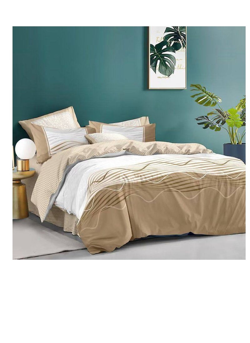 BAIG Comforters 6pcs Vintage Quilted Bedding Set, Includes 1 fixed Quilt, 1 Fitted Sheet, And 4 Pillowcases,  Floral Design 