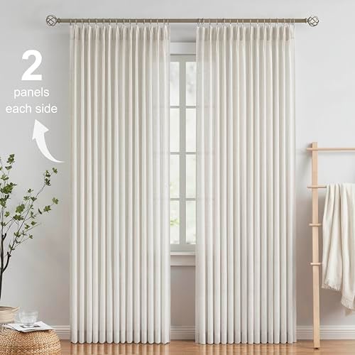Vision Home Natural Pinch Pleated Semi Sheer Curtains Textured Linen Blended Light Filtering Window Curtains 90 inch for Living Room Bedroom Pinch Pleat Drapes with Hooks 2 Panels 42" Wx90 L - Image 2