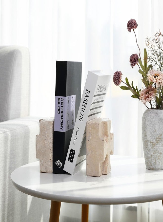 BCS Decorative Square Marble Bookends for Heavy Books – Unique Book Ends for Shelves – Modern Aesthetic Book Holder/Stopper with Non-Slip Pads for Chic Home, Office, or Library Decor(Travertino Turkey) - Image 3