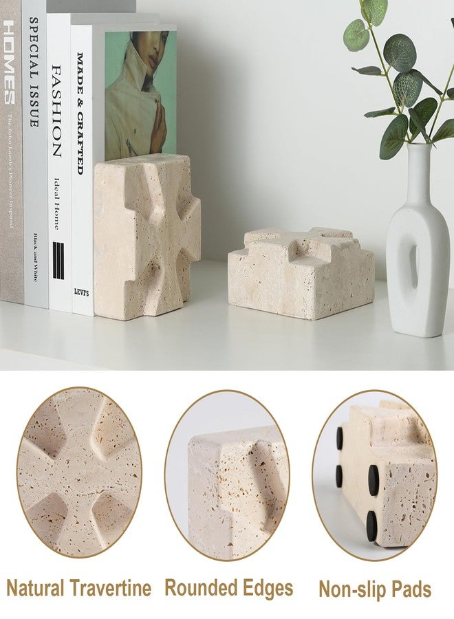 BCS Decorative Square Marble Bookends for Heavy Books – Unique Book Ends for Shelves – Modern Aesthetic Book Holder/Stopper with Non-Slip Pads for Chic Home, Office, or Library Decor(Travertino Turkey) - Image 4