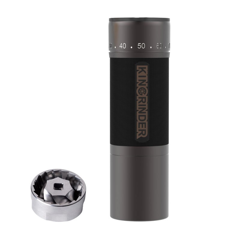 KINGrinder K7 Manual Coffee Grinder, Bent Handle, Magnetic & Clip Powder Catcher, Proâ€‘Level 7â€‘Edge Stainless Steel Conical Burr, 30â€“35g Capacity - Image 1