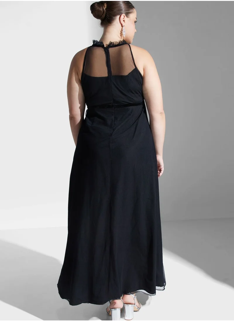 Ella Limited Curve Embroidered Detail A-Line Dress