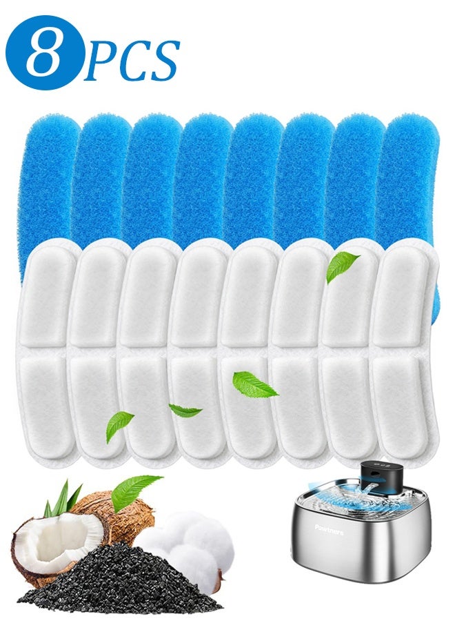 8Pcs Cat Water Fountain Filters with 8 Sponges, Replacement Filter Kit Suitable for 3.2L Stainless Steel Pet Water Dispenser, 3 Sets Replacement Accessories - Image 1