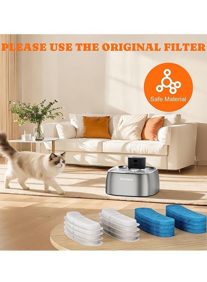 8Pcs Cat Water Fountain Filters with 8 Sponges, Replacement Filter Kit Suitable for 3.2L Stainless Steel Pet Water Dispenser, 3 Sets Replacement Accessories - Image 5