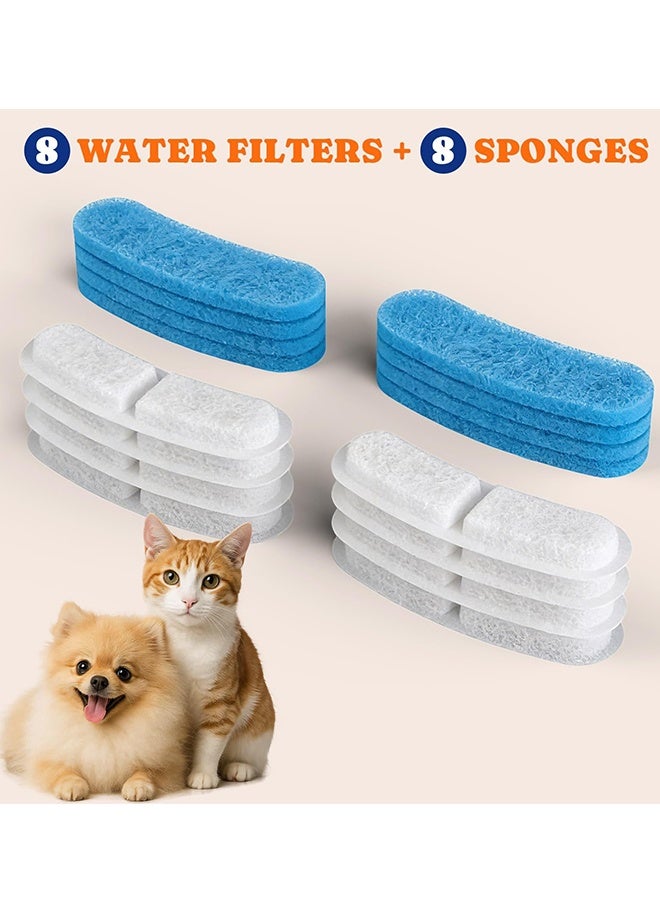 8Pcs Cat Water Fountain Filters with 8 Sponges, Replacement Filter Kit Suitable for 3.2L Stainless Steel Pet Water Dispenser, 3 Sets Replacement Accessories - Image 2