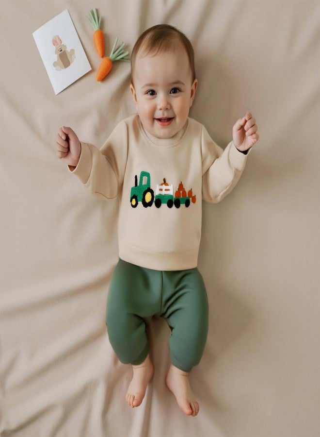 Mobbdow Toddler Baby Boy Halloween Outfit Pumpkin Tractor/Truck/Excavator Embroidery Crewneck Sweatshirt and Jogger Pants Set (A-Pumpkin Tractor, 12-18 Months) - Image 4