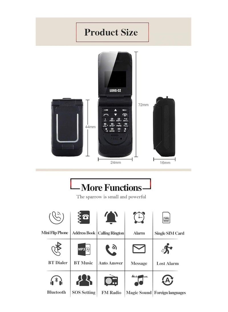 Muvit - Long-CZ-J9 World's Smallest Flip Mobile Phone Single Micro Sim Support with Bluetooth Dialer and Voice Changer (Blue) - Image 1