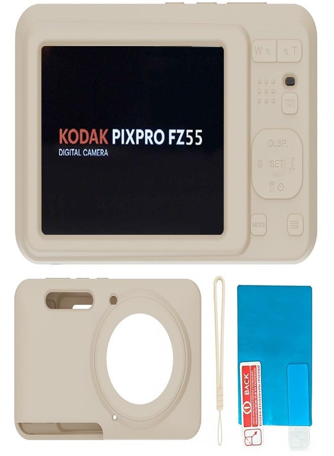 TUOOUT Silicone Case for Kodak PIXPRO FZ55 Digital Camera with Screen Protector and Lanyard for Kodak PIXPRO FZ55 Accessories - (Rice White) - Image 1