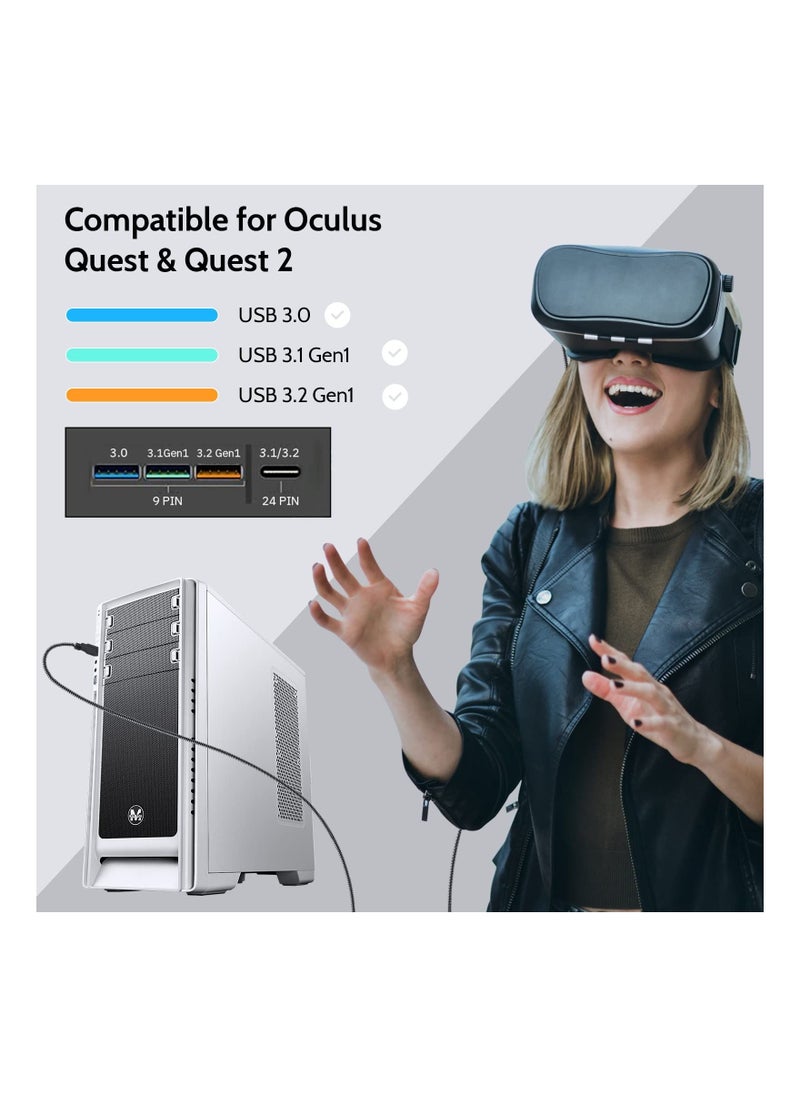 كابل توصيل متوافق مع Oculus Quest 2 بطول 20 قدمًا، شحن سريع ونقل بيانات الكمبيوتر الشخصي، كابل USB C 3.2 Gen1 لسماعات الواقع الافتراضي وأجهزة الكمبيوتر المخصصة للألعاب