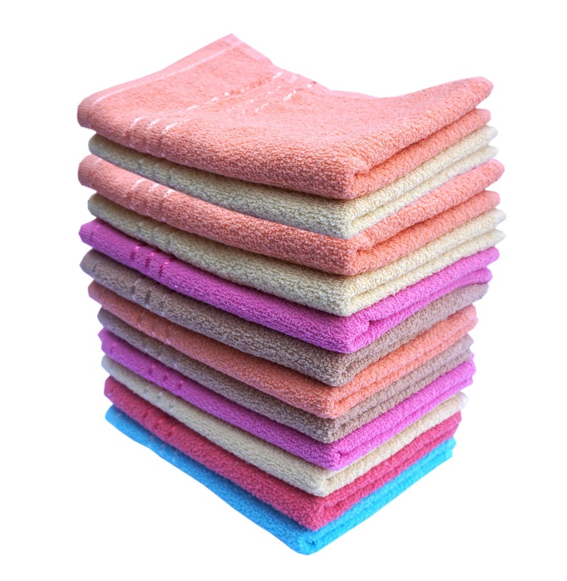 Space Fly 500 GSM Cotton Hand Towels 11x17 Inches - Multicolor Soft & Absorbent - Multipurpose for Bathroom, Kitchen, Gym, Yoga, Face & Surface Cleaning - Quick Dry Towels for Men, Women, Kids (12) - Image 1