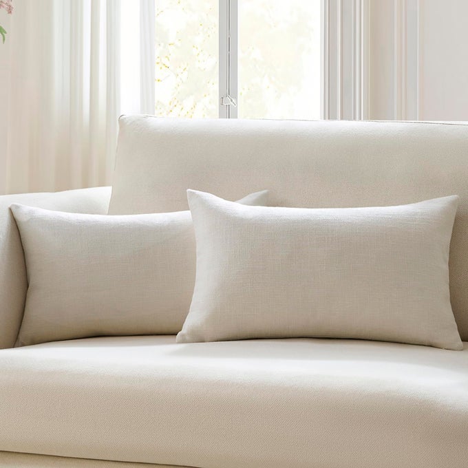 SET OF 2 IVORY PILLOW COVERS 12 X 20 INCH FARMHOUSE BOHO DECORATIVE THROW PILLOW COVERS LINEN CUSHION COVERS FOR SOFA COUCH DCOR