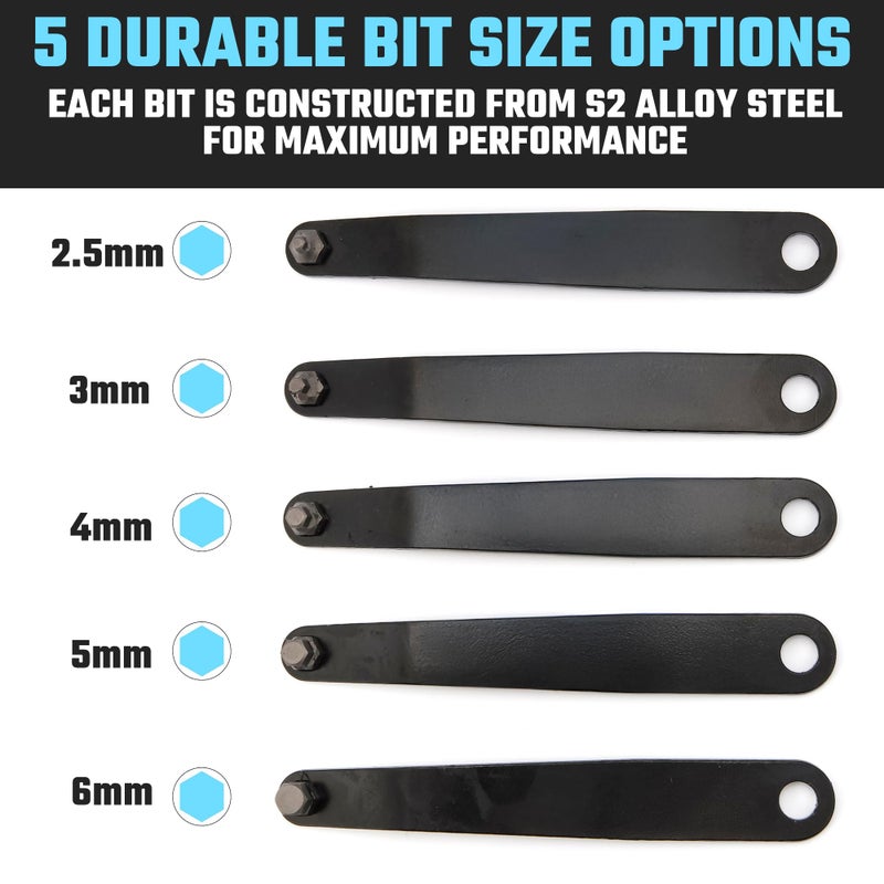 NEIKO 01321A Ultra Low Profile Offset Screwdriver Hex Set, 5 Pc, Heavy Duty S2 Steel Construction, MM, 10mm Bit Depth, Angled Hex Bit, Bent Screwdriver for Tight Spaces, Allen Wrench Keychain - Image 3