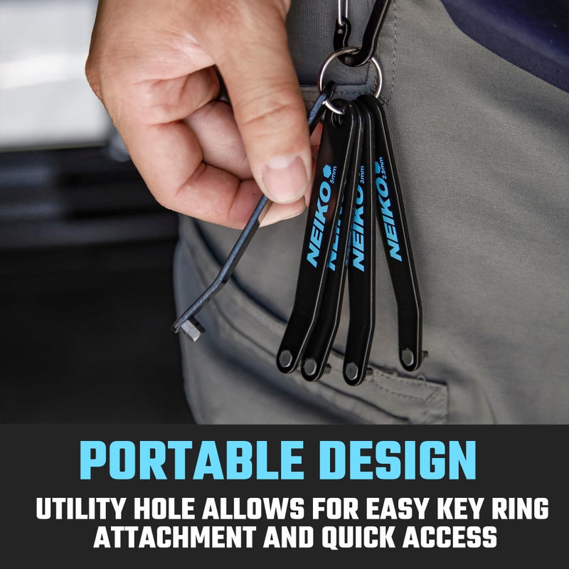 NEIKO 01321A Ultra Low Profile Offset Screwdriver Hex Set, 5 Pc, Heavy Duty S2 Steel Construction, MM, 10mm Bit Depth, Angled Hex Bit, Bent Screwdriver for Tight Spaces, Allen Wrench Keychain - Image 5