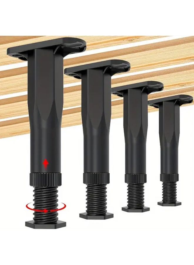 4pcs Adjustable Black Plastic Furniture Support Legs Heavy Duty No Tools Needed - Image 1